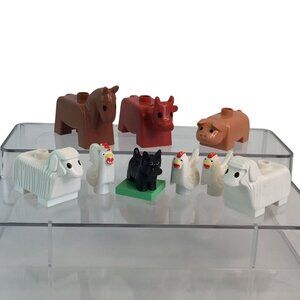 Vtg Lego Duplo Farm Animals Lot Horse Cow Sheep Chickens Scottish Terrier Dog